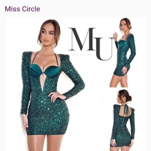 Melina Emerald Green Long Sleeve Sequin Dress